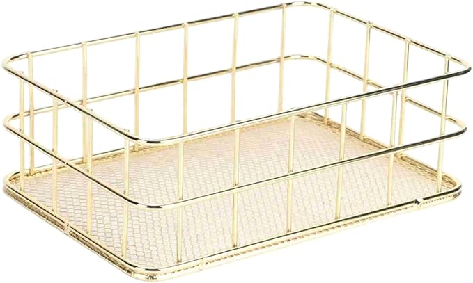 6.8"x4.8" Gold Metal Basket - Wire Mesh Storage Bin for Organizing | Shelf Basket for Home, Desk & Cosmetic Stationery （Pay Attention to Product Dimensions）