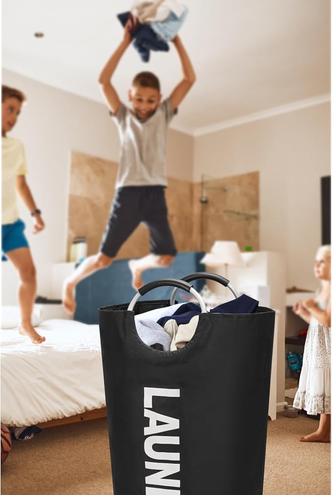 Maxsilan 90L Large Laundry Basket, Freestanding Tall Clothes Hamper, Collapsible Laundry Bag, Black