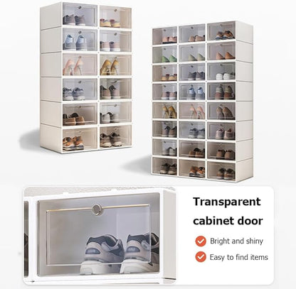 24PCS Transparent Plastic Shoe Box Organizer,Portable Folding Shoe Rack with Clear Door, Space Saving Sneaker Container Bin Holder,Easy To Clean And Install,White