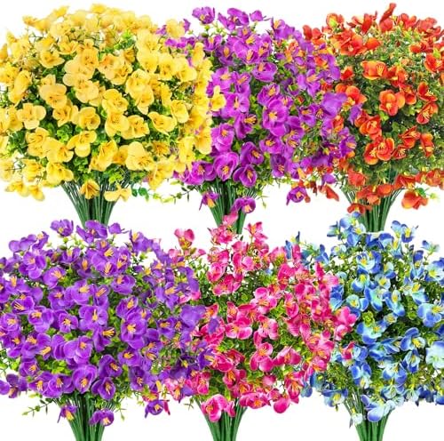 16 Bundles Artificial Pansy Flowers for Outdoors, Mixed Colors by Besteek