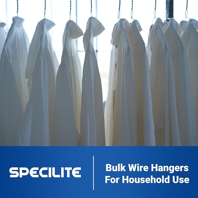 SPECILITE Wire Metal Clothes Hangers Bulk 50 Pack with Groove, 16.7 Inch, 12 Gauge Ultra Thin, Non Slip, for Standard Size Suits, Shirts, Pants, Skirts, White
