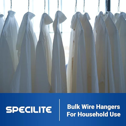 SPECILITE Wire Metal Clothes Hangers Bulk 50 Pack with Groove, 16.7 Inch, 12 Gauge Ultra Thin, Non Slip, for Standard Size Suits, Shirts, Pants, Skirts, White