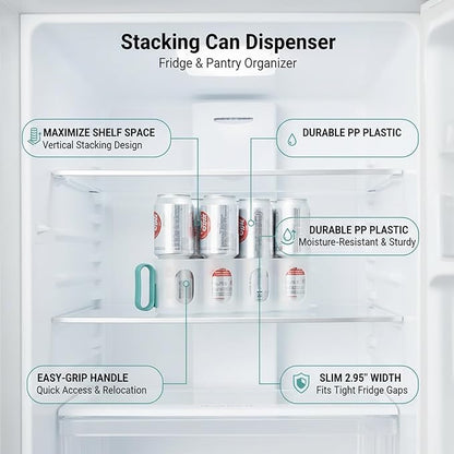 Stacking Can Dispenser for Refrigerator, Slim Vertical Soda Organizer Rack to Maximize Shelf Space, Durable PP Plastic Storage Holder for Pantry & Kitchen
