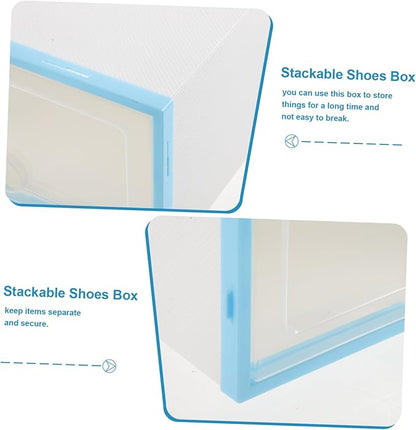 6pcs Stackable Transparent Shoe Storage Box Plastic Organizer for Women Space-saving Design for Closets and Dorm Rooms Sky-