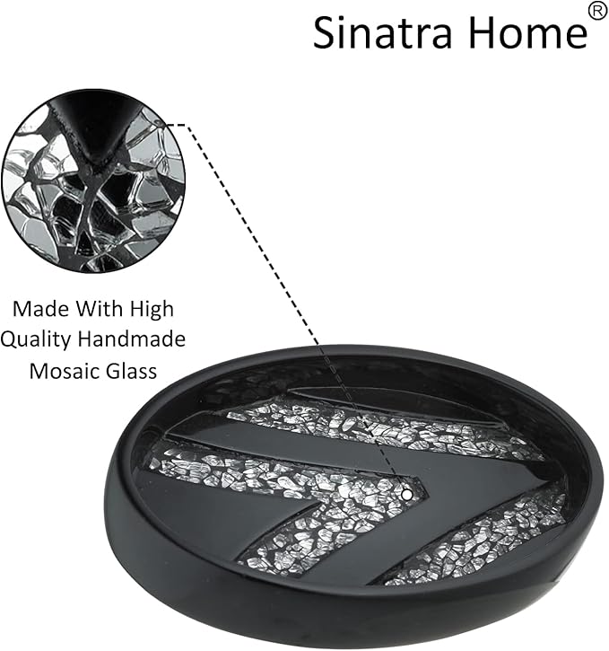 Zahari Home Sinatra Soap Dish Unique Design Stylish Bling Glass Mosaic Décor Soap Bar Holder, Black