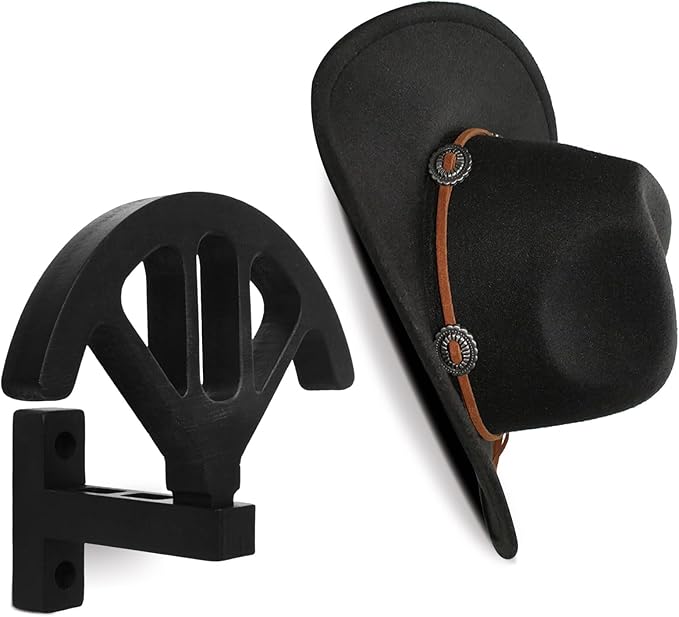 Wall mounted wooden cowboy hat rack, adjustable western cowboy hat rack, used for wide brimmed hats, hat storage, black, for closet entrances, bedrooms, offices
