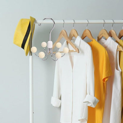 6-Wooden Balls Space Saving Hangers, Multipurpose 360° Swivel Hanger for Closet, Rotatable Wardrobe Hooks, Hanging Holder Organizer for Purse, Belt, Scarf, Bra, Hat and Tie Storage (Beige)