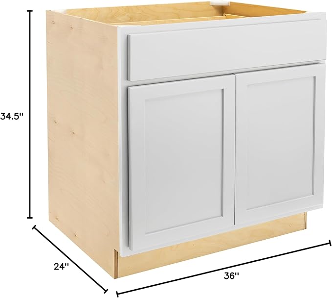 Quicklock RTA (Ready-to-Assemble) | Base Kitchen Cabinets - Shaker Style | Made in America (Pure White, 36" Wx34.5 Hx24 D Base)