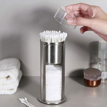 Buachois Cosmetic Cotton Pads Storage Rack,2 in 1Stainless Steel Cotton Swabs Holder Dispenser,Cotton Pads Swabs Organizer Box Cosmetic Cases Holder