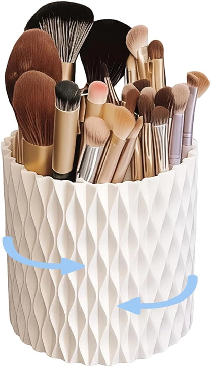 YLYZ Rotating Makeup Brush Holder Organizer Toothbrush Holders, Multi-Functional Toothbrush and Toothpaste Holder, Tooth Brush Organizer for Bathrooms Vanity, White, 4.7" L x 4.7" W x 4.7" H