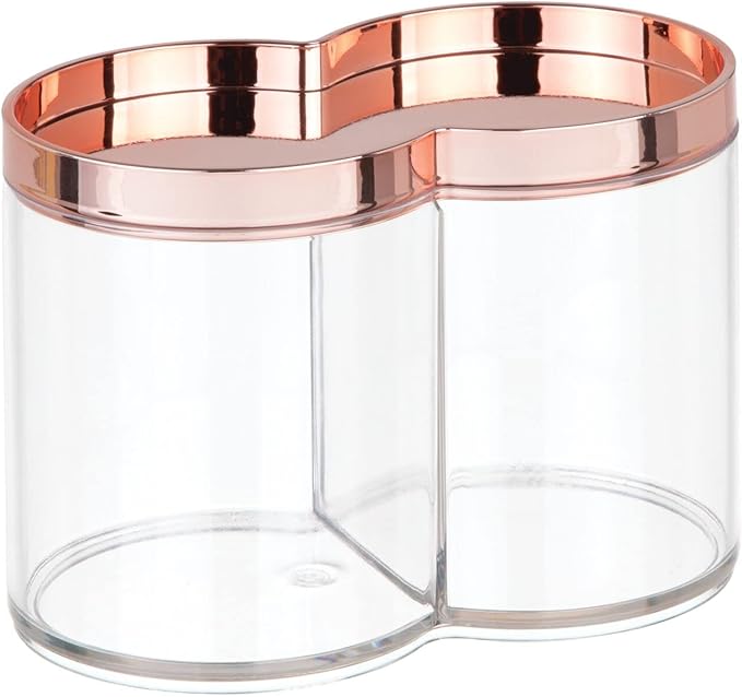 mDesign Plastic Canister Jar Organizer Set with Storage Lid - Home Decor Holder for Bathroom/Restroom Vanity Countertop, Cabinet - Holds Cotton Balls, Soap - Lumiere Collection - Clear/Rose Gold