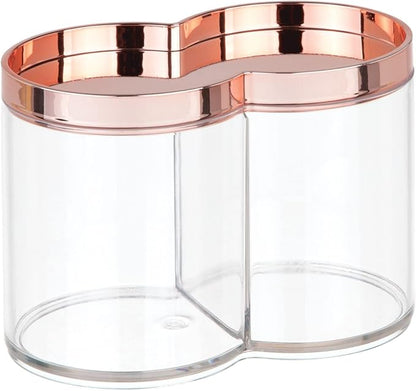 mDesign Plastic Canister Jar Organizer Set with Storage Lid - Home Decor Holder for Bathroom/Restroom Vanity Countertop, Cabinet - Holds Cotton Balls, Soap - Lumiere Collection - Clear/Rose Gold