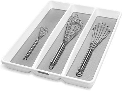 madesmart 3 Compartment Utensil Tray, Multi Purpose Storage Organizer, Non Slip Lining,Deep Storage for Ladles, Whisks & Serving Tools, for Drawers & Home Organization, White