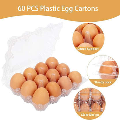 60Pack Duck Egg Cartons Cheap Bulk 1 Dozen Jumbo Egg Cartons Extra Large Egg Containers for Home Ranch Chicken Farm, Commercial Business Market Display, 3x4 Grids