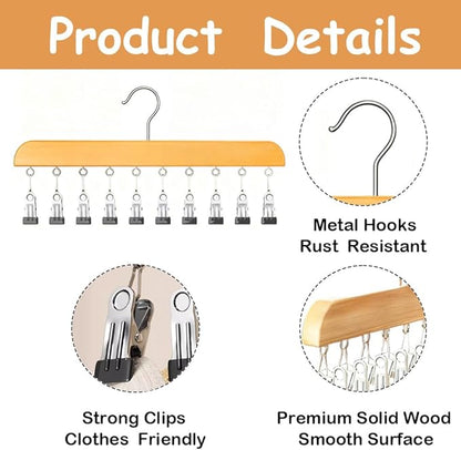 4 Pack Hat Hangers for Closet Display, Wooden Hat Storage Organizer with 40 Metal Clips for Baseball Caps, Summer Hat Rack for Beanie, Skullies, Visors, Natural Wood Color