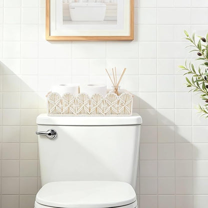Mkono Macrame Storage Basket, Scalloped Edge Toilet Paper Basket Boho Woven Decor, Small Countertop Organizer with Handles for Shelf, Living Room, Bedroom, Home,Office, 1 Pack, Ivory