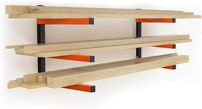 HOME RIGHT 2 Pack Lumber Rack,Wood Organizer and Lumber Storage Rack Wall Mount with 3-Level,Orange Heavy Duty Metal Wood Storage Racks for Indoor and Outdoor