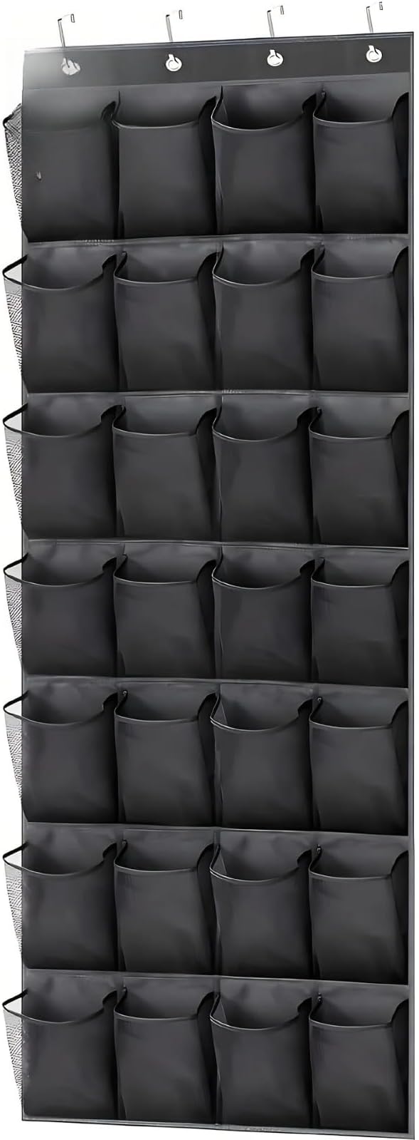 1pc 14/28/40-Grid Transparent Fabric Hanging Organizer Foldable Storage Bag for Shoes Underwear (Black)