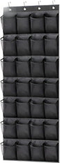 1pc 14/28/40-Grid Transparent Fabric Hanging Organizer Foldable Storage Bag for Shoes Underwear (Black)