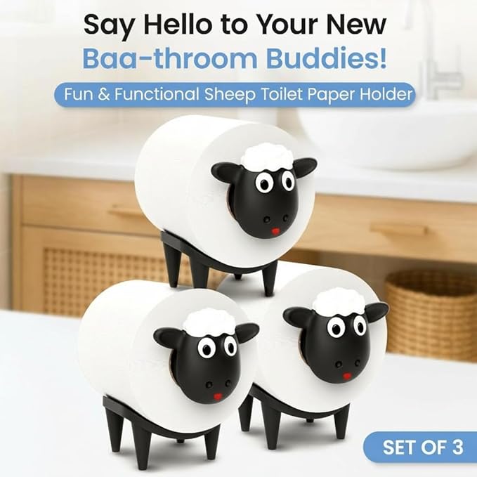 Sheep Toilet Paper Holder 3-Pack, Black Sheep Funny Bathroom Decor, Free Standing Cute Animal Holder, Stylishly Store Extra Toilet Paper, Modern Tissue Roll Storage, House Warming Funny Gifts