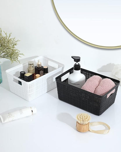 Set of 6 Baskets For Organizing, Plastic Storage Bins and Small Basket for Organization and Storage Shelves Drawers Desktop Closet Playroom Classroom Office, Black