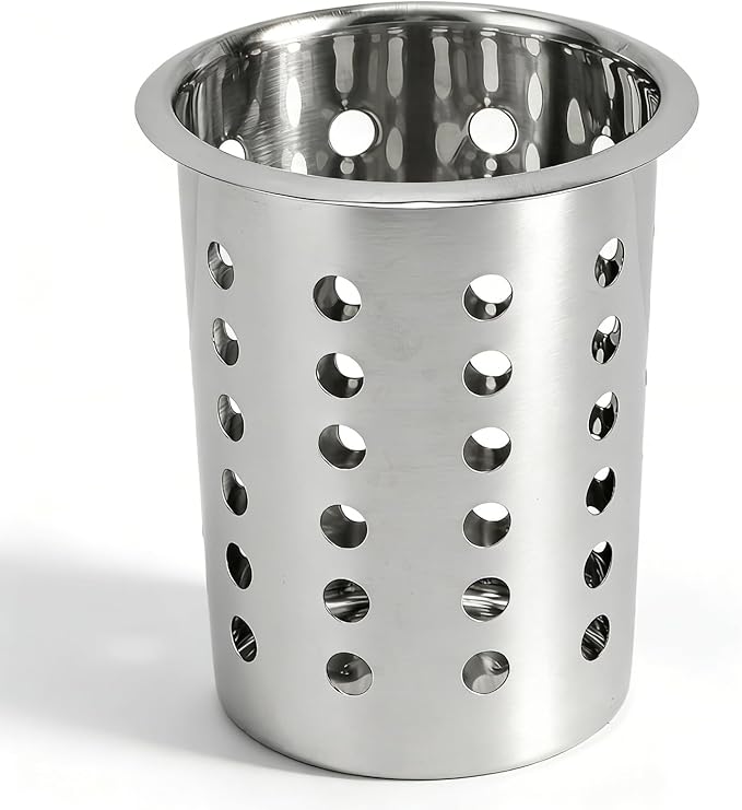 Yosoo Health Gear Kitchen Utensil Holder Spoon Fork Holder Storage Bucket, Multipurpose Large Capacity Utensil Crock for Countertop, Stainless Steel Utensil Holder 4.5*4.5*5.4in (With Holes)