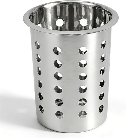 Yosoo Health Gear Kitchen Utensil Holder Spoon Fork Holder Storage Bucket, Multipurpose Large Capacity Utensil Crock for Countertop, Stainless Steel Utensil Holder 4.5*4.5*5.4in (With Holes)