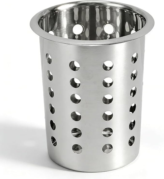 Yosoo Health Gear Kitchen Utensil Holder Spoon Fork Holder Storage Bucket, Multipurpose Large Capacity Utensil Crock for Countertop, Stainless Steel Utensil Holder 4.5*4.5*5.4in (With Holes)