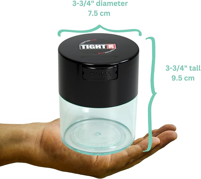 Tightvac - Premium Airtight Herb Storage Container - Holds ½ oz to 3 ounces - Keep Your Herbs and Dry Goods Fresh and Flavorful. Clear Black
