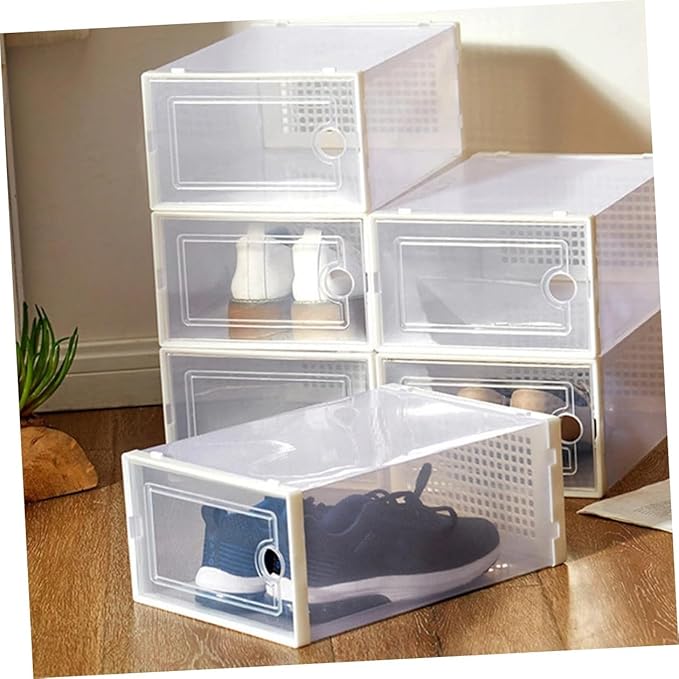 Uonlytech 2PCS Transparent Drawer Shoe Storage Boxes Stackable Plastic Organizer for Dormitory Home Use White PP Material Wear-resistant Lightweight and Space-saving Shoe Rack