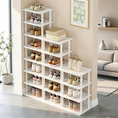SAN HE Bamboo Shoe Rack 17 Tier- Vertical Shoe Rack for Small Spaces, Tall Narrow Shoe Rack Organizer for Closet Entryway Corner Garage and Bedroom,Skinny Shoe Shelf with Free Stackable DIY