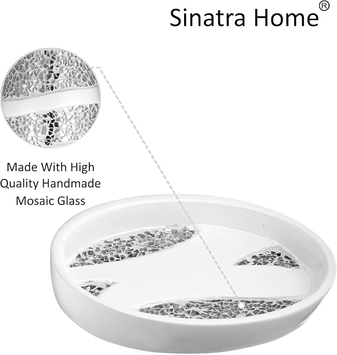 Zahari Home Sinatra Soap Dish Unique Design Stylish Bling Glass Mosaic Décor Soap Bar Holder, White