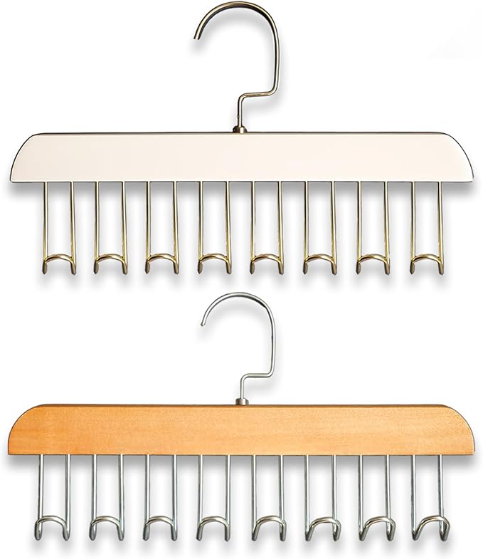 Belt Hanger 4Pcs Belt Hanger with 32 Hooks Bra Hangers for Closet,Space-Saving Wooden Closet Hanger Organizer for Ties, Scarves, Bras,Tank, Tops (2Wood Color 2White)