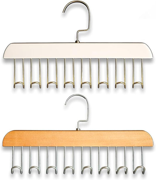 Belt Hanger 4Pcs Belt Hanger with 32 Hooks Bra Hangers for Closet,Space-Saving Wooden Closet Hanger Organizer for Ties, Scarves, Bras,Tank, Tops (2Wood Color 2White)
