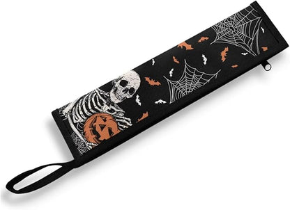 COEQINE Skull Portable Cooking Utensil Case Pumpkin Bet Halloween Holder Case Lightwieght Fit 11.8 x 2.7 inch Large Capacity Storage Case for Travel