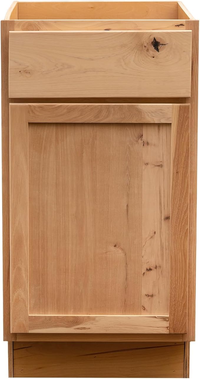 Quicklock RTA (Ready-to-Assemble) | Base Kitchen Cabinets - Shaker Style | Made in America (Raw Hickory, 15" Wx34.5 Hx24 D Base)