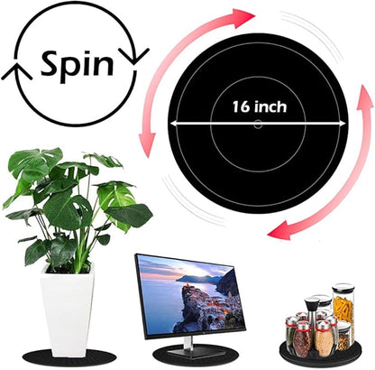 16 Inch Lazy Susan Turntable - Heavy Duty Rotating Swivel Steel Ball Bearings - Flat Base Stand for TV/Computer/Monitor/Arts/Crafts/Bonsai/Statue/Cabinet Organizer (3 Pack/Black)