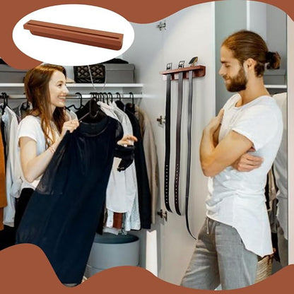 PH PandaHall Belt Hanger for Closet, Wooden Belt Organizer Wall Mount Belt Holder Rack with Screws for 8 Belts Storage Closet Entryway Home Decoration Men Gift, 15.7x2.5x2.2inches