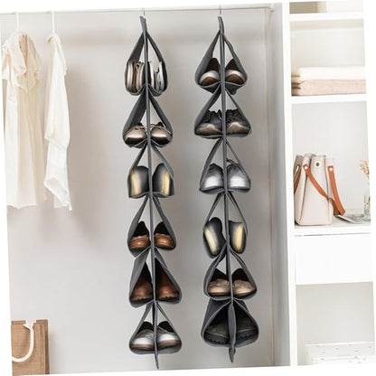 SOLUSTRE Double-Sided Closet Hanging Organizer Bag 12 Compartments for Clothes Towels Shoes -Saving Fabric Storage Solution for Bedroom and Home