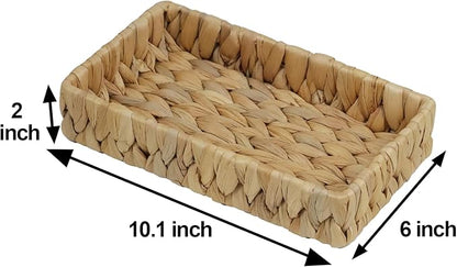 Bathroom Tray Countertop, 10 Inch Water Hyacinth Bathroom Basket, Toilet Tank Bathroom Vanity Tray, Rattan Wicker Tray for Bathroom Decor Coffee Table (Small)