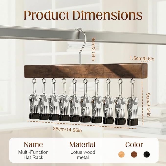 Kruggo Closet Organizer with 10 Clips, 2026 Upgraded 360° Swivel Multi-Hook Wardrobe Organizer, Space Saving Hanging Legging Hangers for Closet (1, Nature-12 clicks)