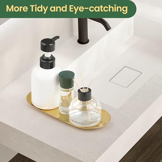 2PACK Gold Decorative Tray, Bathroom Vanity Tray for Dresser Counter, Stainless Steel Jewelry Dish Tray for Decor, Perfume Ring Key Candle Organizer Tray, Oval