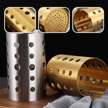 NERDOH Stainless Steel Kitchen Utensil Holder Chopstick Cutlery Holder Stand Spoon Fork Organizer Drying Rack Caddy Basket for Tableware Cooking Utensils Gold