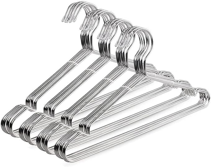 OIKA 40 Pack Stainless Steel Hangers with Grooves - Space Saving Closet Hangers, Heavy Duty Rustproof Metal Clothes Hangers for Tank Tops/Cardigans, Dorm & Outdoor Drying (Silver)