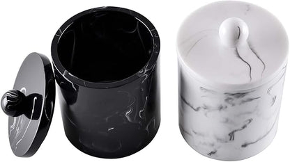 Qtip Holder Bathroom Canister with Mable Look,Resin Qtip Dispenser Vanity Storage Jars Organizer for Cotton Ball,Qtip,Cotton Swab,Bath Salts-Ink Black