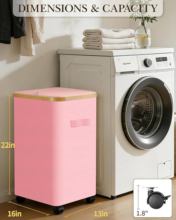 Laundry Hamper with Wheels, 75L Large Clothes Hamper with Removable Inner Bag, Collapsible Dirty Clothes Basket for Dorm, Rolling Dirty Clothes Basket for, Bedroom, Bathroom, Laundry Room