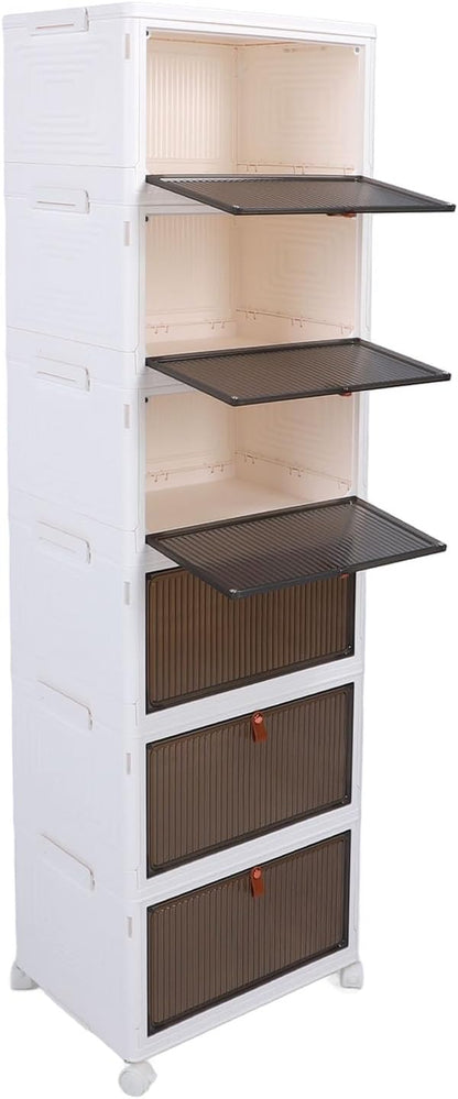 Shoe Storage Box 6 Pack Clear Plastic Stackable Shoe Organizer with Magnetic Door and Wheels for Sneakers Boots Closet Entryway (6 Layers)