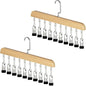 10-Clip Hanging Closet Organizer, Space Saving Pants Hanger with Adjustable Clips, Multi-Layer Garment Rack for Ties, Scarves, Belts, Clothes Storage(2*Wood)