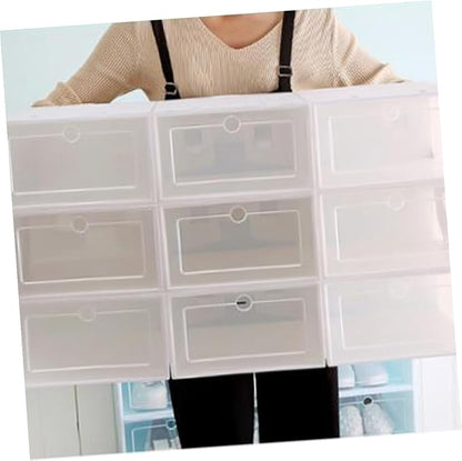 BESPORTBLE 12pcs Large White Stackable Plastic Shoes Storage Boxes Thickened Shoe Containers for Closet Organization and Storage