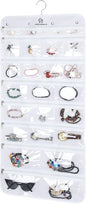 Hanging Jewelry Organizer with 50 Transparent Pockets, 360° Rotating Hanger & Secure Zipper Closure - Foldable Double Sided Jewelry Storage Bag for Earrings, Rings, Necklaces, Bracelets (White)